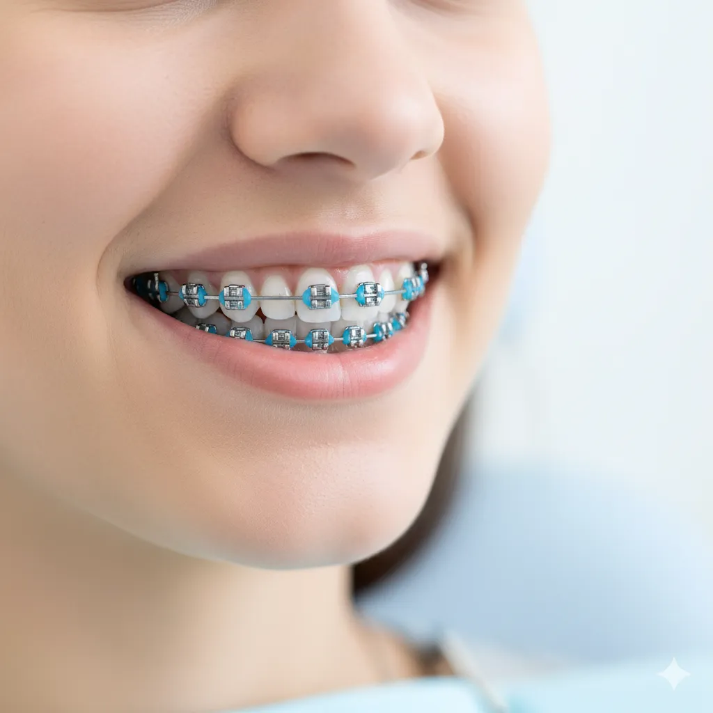 Smiling patient wearing braces